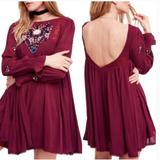 Free People Dresses | Free People M Mohave Embroidered Mini Dress Plum Boho Flowy Long Sleeve Shift | Color: Purple | Size: M