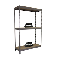 PROREGAL Schwerlastregal WOOD BEAST THREE | HxBxT 200x180x60cm | 3 Ebenen | Fachlast 600kg | Grau | Werkstattregal Lagerregal Gargenregal Image