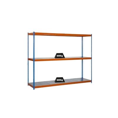 PROREGAL Schwerlastregal METAL BEAST THREE | HxBxT 200x150x45cm | Fachlast 600kg | Blau-Orange | Werkstattregal Lagerreg