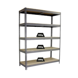 PROREGAL Schwerlastregal WOOD BEAST FIVE | HxBxT 200x210x90cm | 5 Ebenen | Fachlast 500kg | Verzinkt | Werkstattregal Lagerregal Gargenregal Image