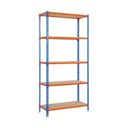 PROREGAL Schwerlastregal BIG MULI | HxBxT 200x120x50cm | Fachlast 200kg | Blau-Orange | Lagerregal Werkstattregal | Standregal Lagerregal Image