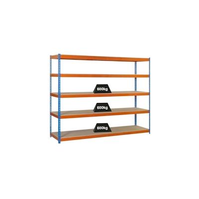 PROREGAL Schwerlastregal WOOD BEAST FIVE | HxBxT 200x180x45cm | Fachlast 600kg | Blau-Orange | Werkstattregal Lagerregal