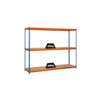PROREGAL Schwerlastregal WOOD YETI THREE | HxBxT 200x120x75cm | Fachlast 400kg | Blau-Orange | Standregal Lagerregal Image