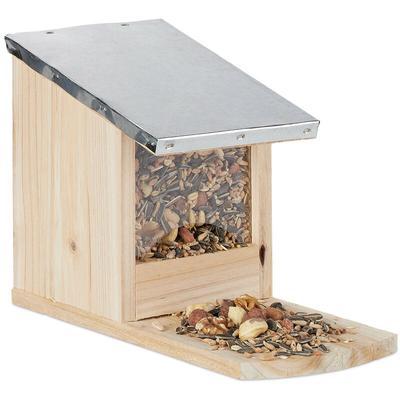 Relaxdays - Eichhörnchen Futterhaus, Futterstelle aus Holz, wetterfestes Metalldach, Eichhörnchen Image