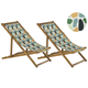 Liegestühle 2er Set helles Akazienholz mit mehrfarbigem Bezug Fleckenmuster zusammenklappbar Gartenausstattung Outdoor Gartenzubehör Modern