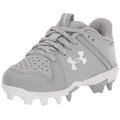 Under Armour Boy's Leadoff Low Junior Rubber Molded Cleat Shoe, (102) Baseball Gray/Baseball Gray/White, 4 Big Kid