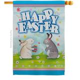 Ornament Collection Happy Easter Bunnies Lovely Egg 2-Sided House Flag Metal in Blue/Gray/Red | 40 H x 28 W in | Wayfair