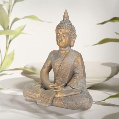 Buddha Figur sitzend, 48cm hoch, aus wetterfestem Polyresin, Bronze, Feng Shui, Buddha Statue als Image