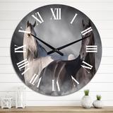 Designart 'Black And White Horse Close Up Portrait II' Traditional wall clock