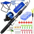 DaddyGoFish Kids Fishing Rod and Reel Combo Set with Collapsible Chair, Rod Holder, Tackle Box, Bait Net, Carry Bag, Best Gift for Boys and Girls (For Older Kids (Blue), 5ft)