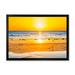 East Urban Home Sunset on Beautiful Sand Beach w/ Blue Sea Water - Print on Canvas Metal in Yellow | 24 H x 32 W x 1 D in | Wayfair