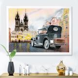 East Urban Home Old Retro Car on the Old Town Square in Prague - Print on Canvas in Black | 12 H x 20 W x 1 D in | Wayfair