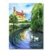 East Urban Home Swans in the Pond of Old English Estate - Painting on Canvas Metal in Green | 40 H x 30 W x 1.5 D in | Wayfair