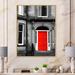 East Urban Home Red Door in Black & White City House - Painting on Canvas Metal in Black/Red | 32 H x 24 W x 1 D in | Wayfair