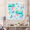 East Urban Home Chameleon w/ Butterflies & Flowers IV - Painting on Canvas Canvas, Cotton in Green | 17.5 H x 17.5 W x 1 D in | Wayfair