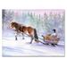 East Urban Home Horse w/ a Sleigh In Snowy Landscape - Painting on Canvas Metal in Blue/Brown/White | 16 H x 32 W x 1 D in | Wayfair