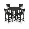 POLYWOOD® Lakeside 5-Piece Round Farmhouse Side Chair Bar Set Plastic in Black | 48 W x 48 D in | Outdoor Furniture | Wayfair PWS616-1-BL