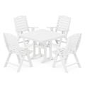 POLYWOOD® Nautical Folding Highback Chair 5-Piece Farmhouse Trestle Outdoor Dining Set Plastic in White | 37.63 W x 37.5 D in | Wayfair PWS639-1-WH