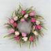 Primrue Tulips w/ Greens Polyrethane Wreath Most Realistic Faux, Cotton in Green/Pink/White | 24 H x 24 W x 4 D in | Wayfair