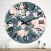 Designart 'Vintage Roses On Navy' Patterned wall clock