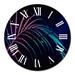 Designart 'Abstract Tropical Leaf In Pink And Blue On Black' Tropical wall clock