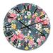Designart 'Vintage Roses And Yellow On Navy' Vintage wall clock