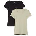 Amazon Essentials Damen T-Shirt mit Flügelärmeln und U-Ausschnitt in schmaler Passform, 2er-Pack, Schwarz/Salbeigrün, XXL