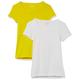 Amazon Essentials Damen T-Shirt mit Flügelärmeln und U-Ausschnitt in schmaler Passform, 2er-Pack, Weiß/Zitronengelb, XS