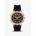 Michael Kors Oversized Sydney Pavé Rose Gold-Tone and Silicone Watch Black One Size