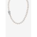 Women's Silvertone Round Pearl And Round Cz Panther Strand Necklace (1/2 Cttw) by PalmBeach Jewelry in Pearl
