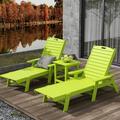 Beachcrest Home™ Shavon 48" Long Reclining Chaise & Table 3 Piece Set Plastic in Green | 37.8 H x 27.6 W x 48 D in | Outdoor Furniture | Wayfair