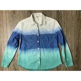 Free People Tops | Free People Before Sunrise Ombre Raw Hem Denim Button Down Shirt Women’s Xs | Color: Blue/Green | Size: Xs