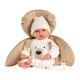 Llorens 1063645 Babypuppe, mit blauen Augen und weichem Körper, Puppe inkl. Outfit mit Bären-Motiv, Schnuller, Schnullerkette und Flauschiger Decke, 36cm