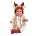 Llorens 1074018 Puppe Mimi, mit blauen Augen und weichem Körper, Babypuppe inkl. winterlichem Outfit, Schnuller, Schnullerkette und Flauschiger Weste mit süßen Rentier-Hörnchen, 42cm
