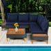 4 Pieces Patio Cushioned Rattan Furniture Set with Wooden Side Table - 57" x 26.5" x 27.5" (L x W x H)