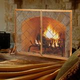 3-Panel Folding Wrought Iron Fireplace Screen with Doors and 4 Pieces Tools Set - 44.5" x 16" x 33.5" (L x W x H)