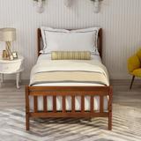 Twin Wood Platform Bed Panel Sleigh Bed with Vertical Slats Hollow Headboard