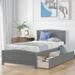 Minimalistic Stylish Twin size Wood Platform Bed with 2 Drawers Under-bed Storage, Concise Headboard and 10 Slats Support