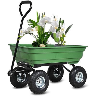 Folding Wagon Poly Garden Dump Cart with Steel Frame, Green