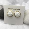 Tory Burch Jewelry | New Tory Burch White Enamel Logo Stud Earings, Comes With Dust Bag | Color: White | Size: Approximately Between 1/2 - 3/4 Diameter