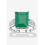 Women's Sterling Silver Genuine Emerald And Round White Topaz Ring by PalmBeach Jewelry in Emerald (Size 7)