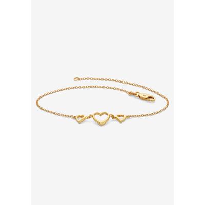 Women's Yellow Gold Over Sterling Silver Triple Heart Ankle Bracelet by PalmBeach Jewelry in Gold
