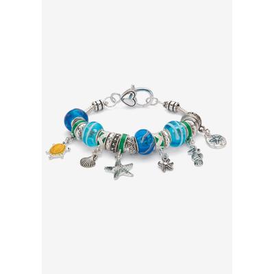 Women's Silver Tone Antiqued Coastal Charm Bracelet (15Mm), Crystal, 7 Inches by PalmBeach Jewelry in Crystal