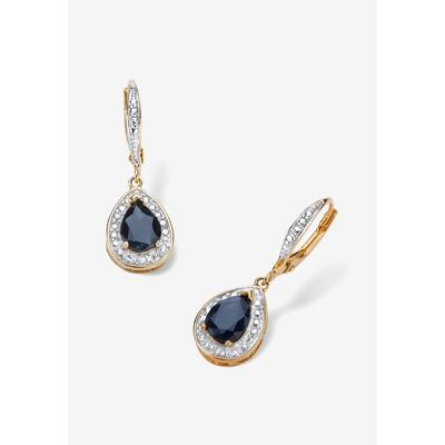 Women's Gold-Plated Drop Earrings Pear Midnight Sapphire And Diamond Accent by PalmBeach Jewelry in Blue