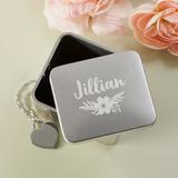 Personalization Mall Floral Reflections Personalized Jewelry Box Metal/Fabric in Gray | 1.75 H x 2 W x 1.25 D in | Wayfair 32214
