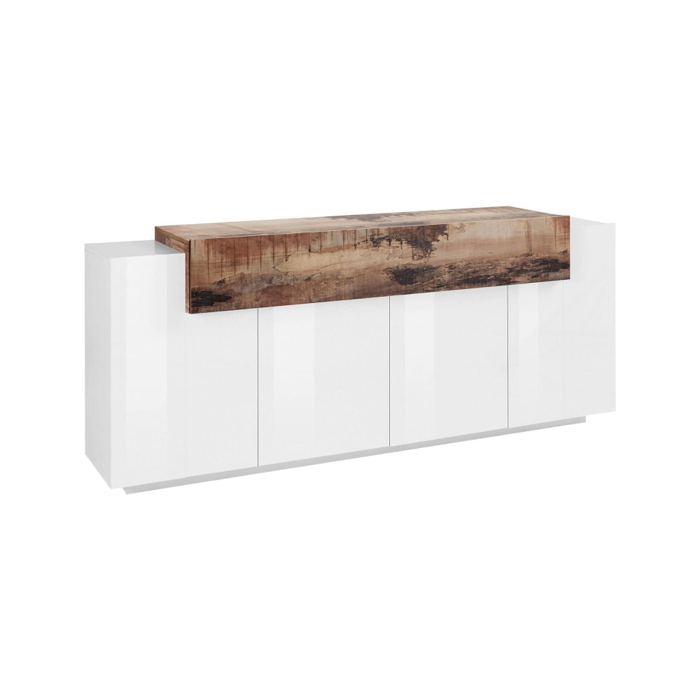Buffet effet bois blanc brillant, beige 200x45 cm
