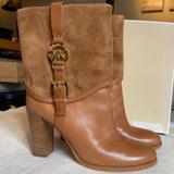 Michael Kors Shoes | Michael Kors Tan Leather Ankle Suede Fulton Harness Signature Boots | Color: Tan | Size: 8.5