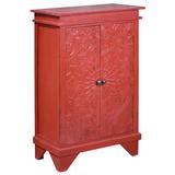 " Cottage Solid Wood Carved Accent Cabinet in Distressed Antique Red (Fully Assembled) - Sunset Trading CC-CAB236LD-AR"