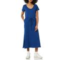 Amazon Essentials Damen Midi-T-Shirt-Kleid Kurze Ärmel Gürtel, Marineblau, L