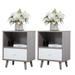 2 Pc Nightstand with Storage Drawer Cute Wood End Table Low-Foot, Gray